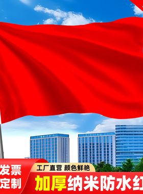 加厚纳米防水大红旗子中国全红色户外手持表演道具舞蹈彩旗长方形自建房屋顶空白纯红旗定制尺寸12345号飘旗