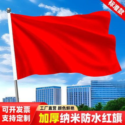 加厚纳米防水大红旗子中国全红色户外手持表演道具舞蹈彩旗长方形自建房屋顶空白纯红旗定制尺寸12345号飘旗
