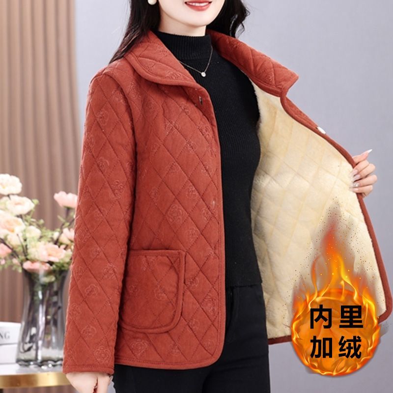 四川省省服妈妈秋冬装棉衣外套中老年短款棉服加绒保暖灯芯绒棉袄