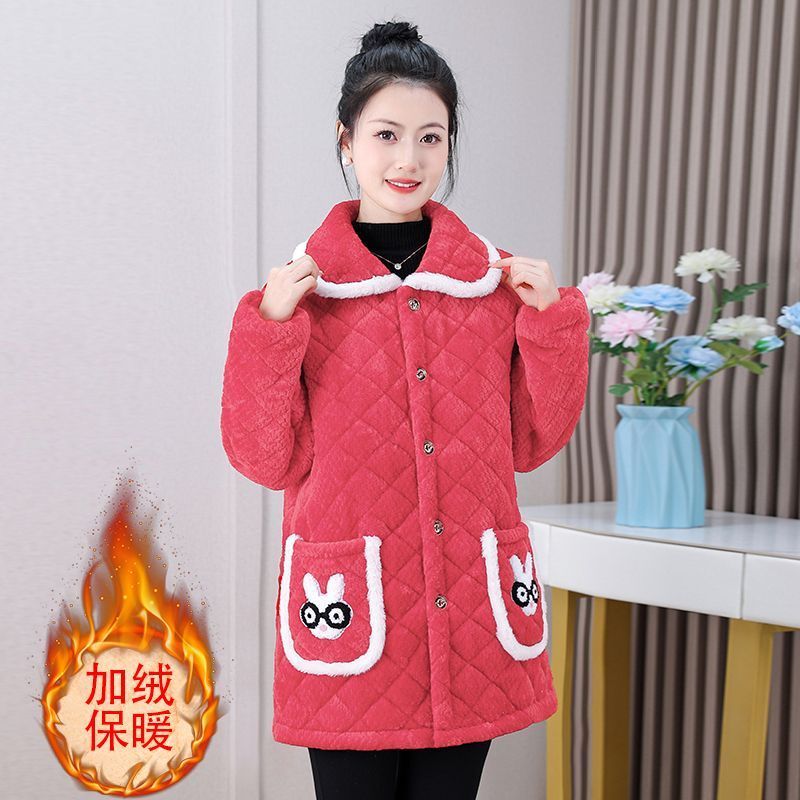 四川省服妈妈冬季加绒中老年加厚保暖棉服大码外套中长款外穿棉衣