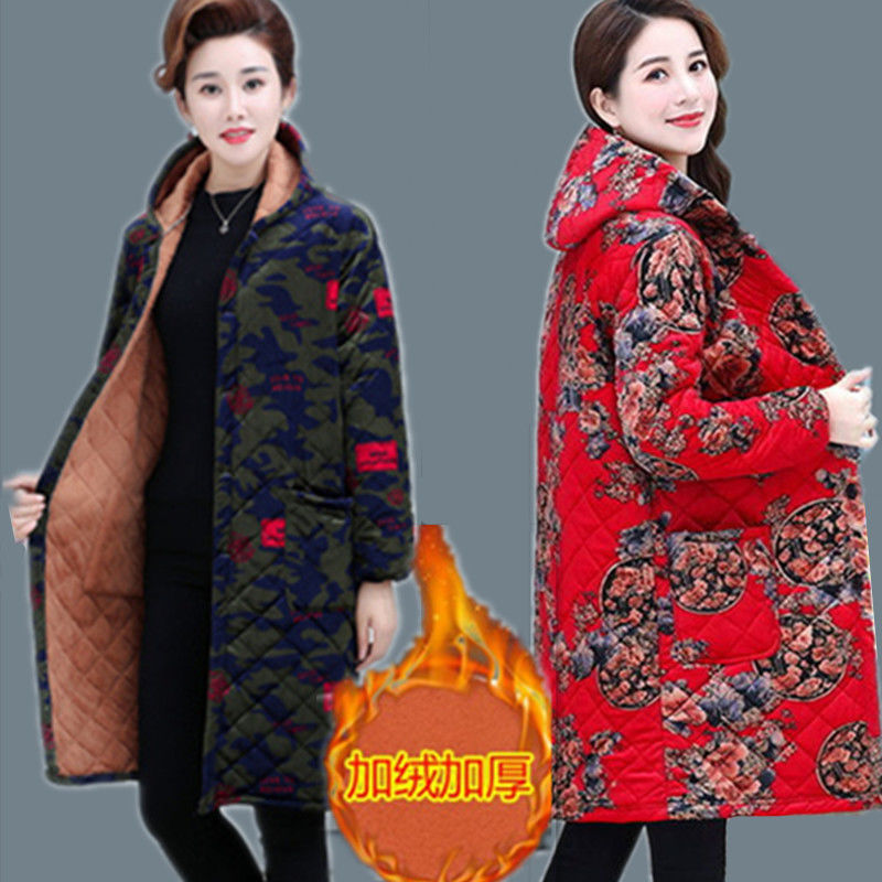 四川省服中老年加绒棉服女妈妈秋冬装外套中长款棉衣大码中年加厚