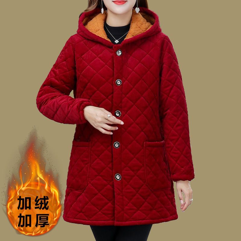 四川省服中老年棉衣女加绒加厚连帽棉服50岁老人奶奶冬装棉袄外套