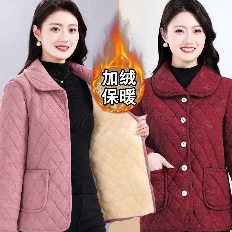 四川省服秋冬新款有领棉袄女士加绒外套中老年妈妈条绒棉衣灯芯绒
