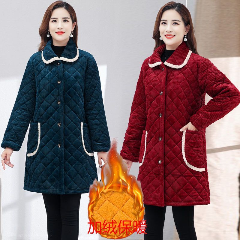 四川省服中老年冬季罩衣女女士外套妈妈加绒加厚大码中长款冬棉服