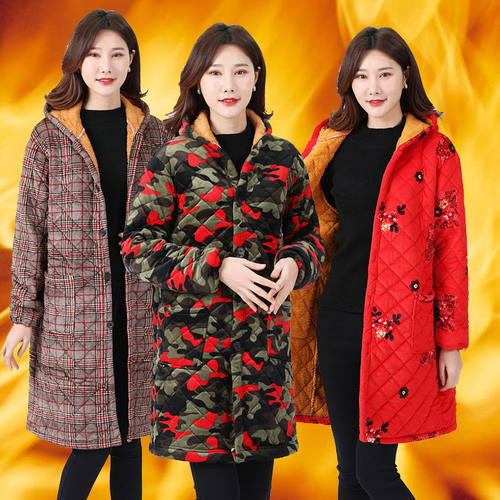 四川省服冬季中老年女棉衣宽松加绒加厚中长款棉服奶奶装棉袄罩衣