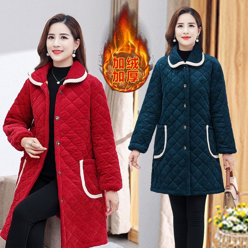 四川省服棉衣外套棉服新款冬季妈妈保暖加绒棉袄加厚中长款工作服