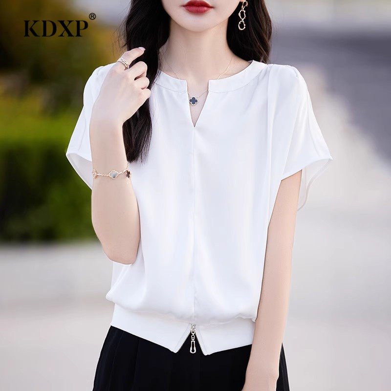 缎面T恤女2025年秋季新款轻奢时尚优雅短袖休闲宽松显瘦百搭上衣