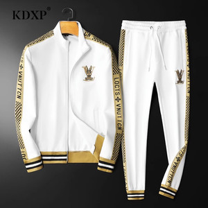 高品质大码男装2023秋季新款潮流刺绣休闲运动服套装男卫衣两件套