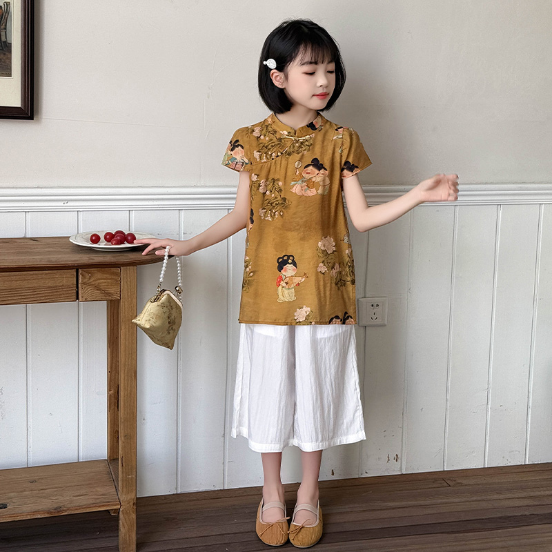 女童汉服国风套装网红夏天复古服饰高端夏季春夏百搭洋气套装潮宝
