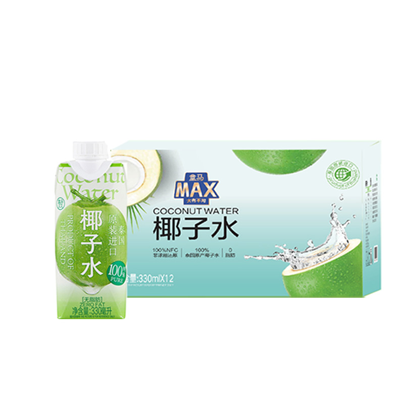 盒马MAX100%椰子水330ml*12盒泰国原装进口纯果汁健身补水饮料 咖啡/麦片/冲饮 纯果蔬汁/纯果汁 原图主图