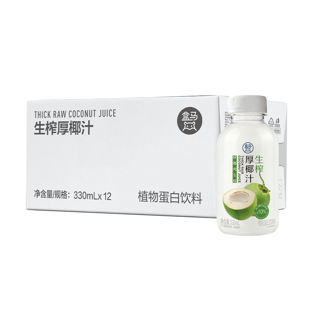 盒马 鲜椰肉生榨厚椰汁 330ml*12瓶