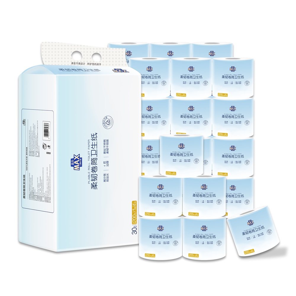 盒马MAX柔韧卷筒卫生纸4层200g*30卷卷筒纸有芯卷纸量贩装家庭装