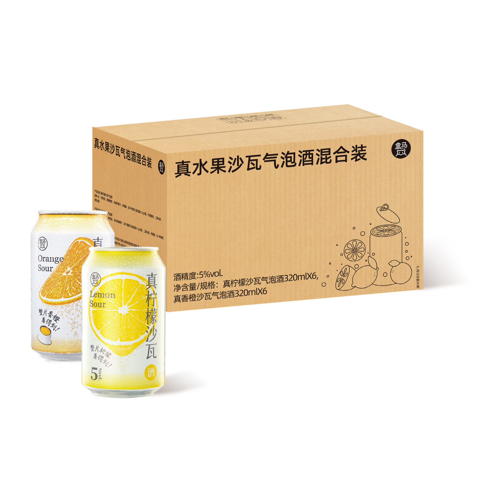 盒马 真水果沙瓦气泡酒混合装320ml*12
