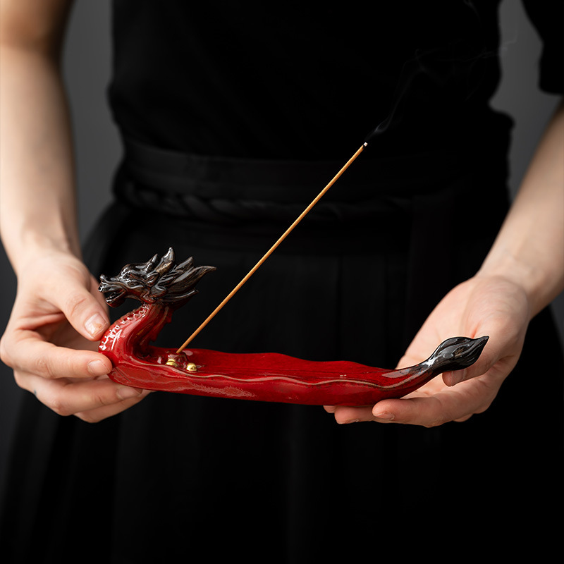 龙舟线香炉陶瓷香插线香檀香沉香底座桌面摆件精美礼瓷家用香插