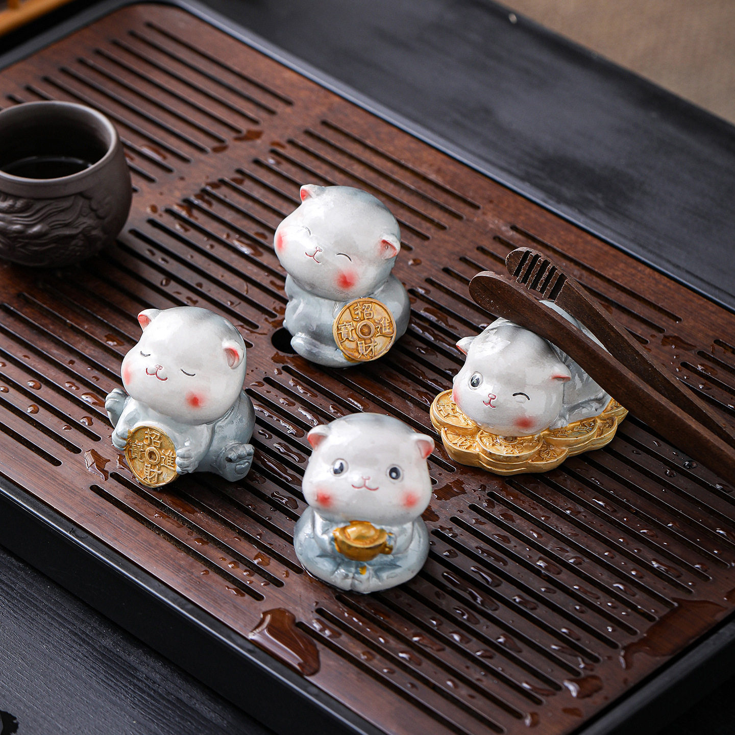 变色小萌猫咪茶宠摆件家