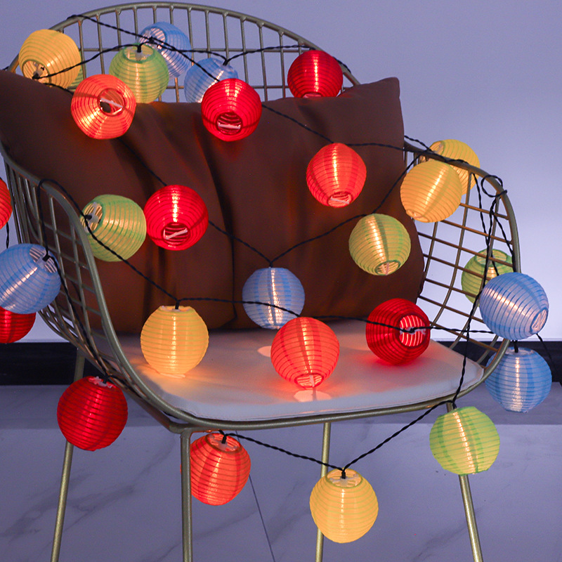 太阳能led灯笼灯串户外庭院装饰布灯笼灯串圣诞节日装饰彩灯串批