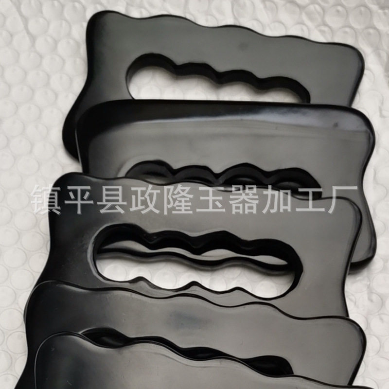 砭石按摩四孔手握黑色刮