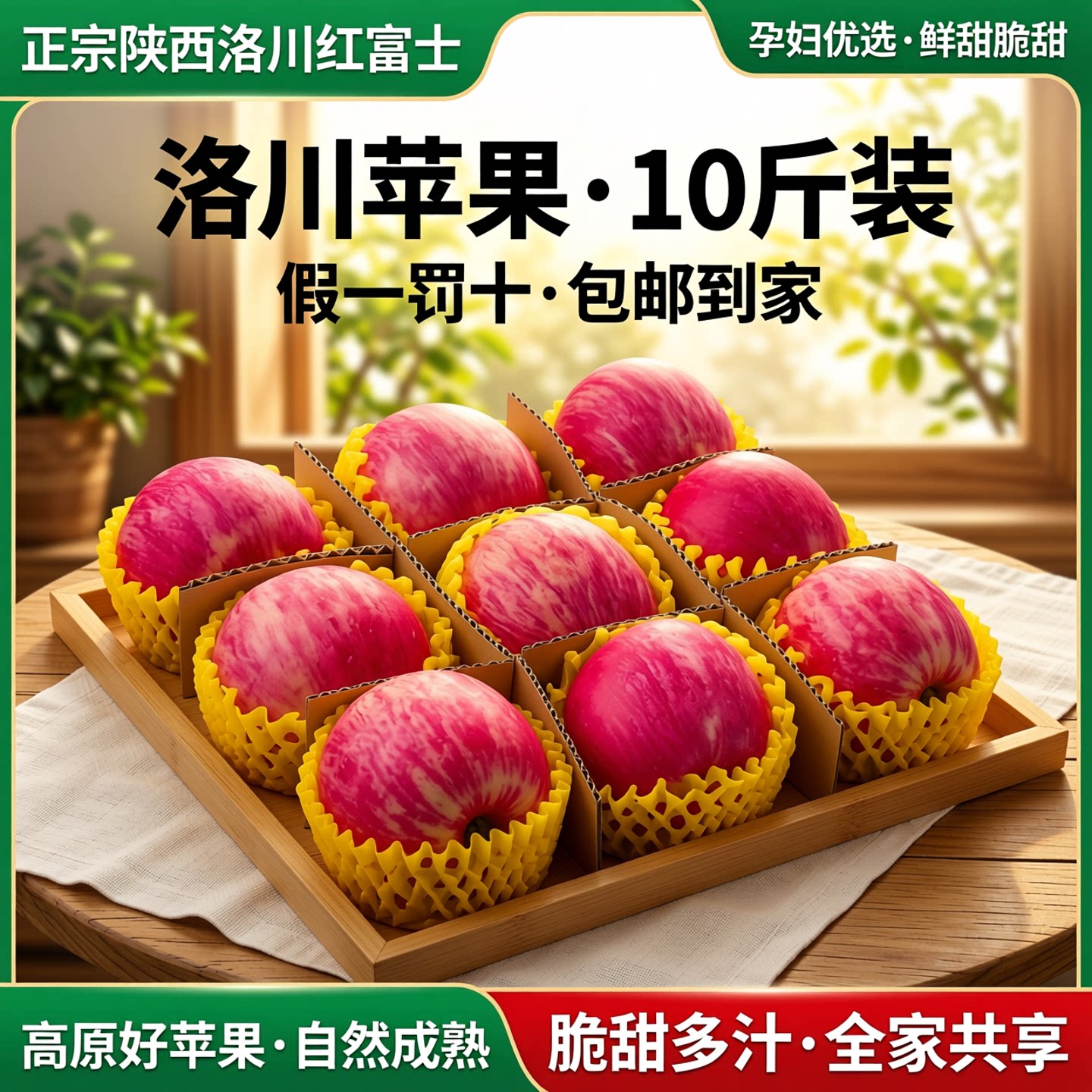 正宗陕西洛川苹果新红富士孕妇水果鲜甜脆甜产地直发假一罚十包邮