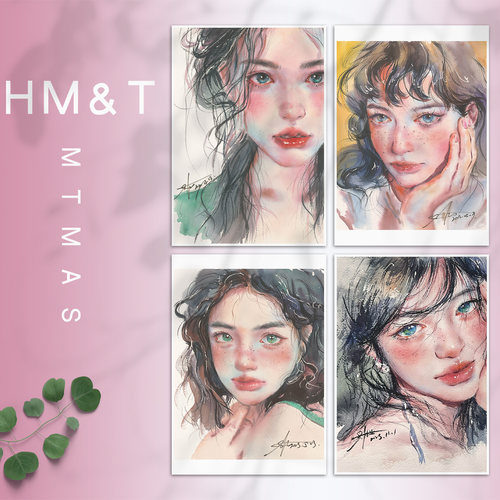 是谁惊艳了时光 明信片 16张高清水彩唯美人物头像艺术写实大尺寸卡片 装饰礼物收藏通用精美贺卡