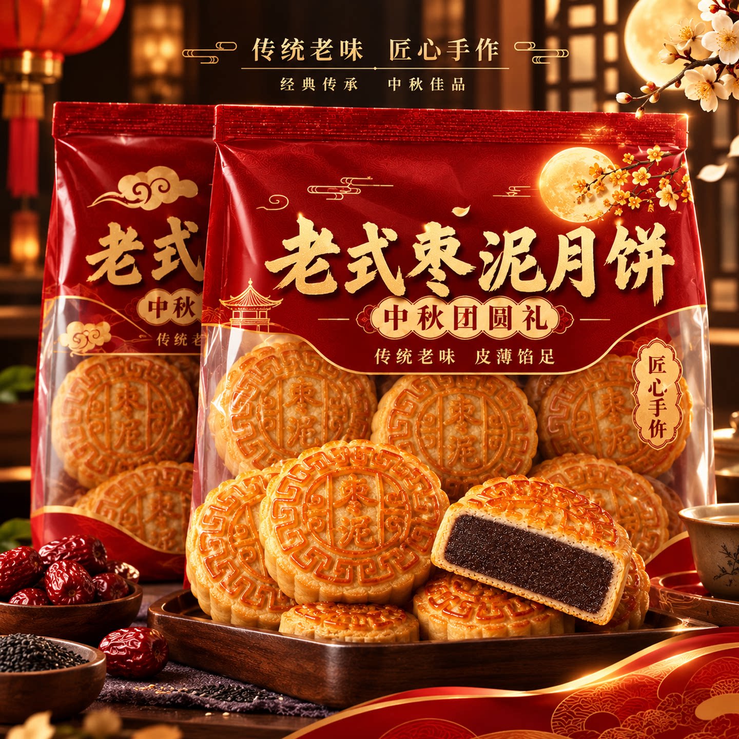 山东老字号枣泥山楂中秋月饼图片