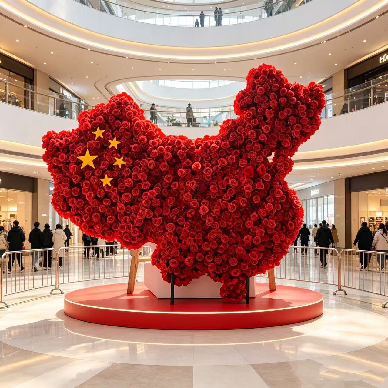 十一国庆美陈装饰地图花艺仿真花商场中庭户外公园景区引流装置