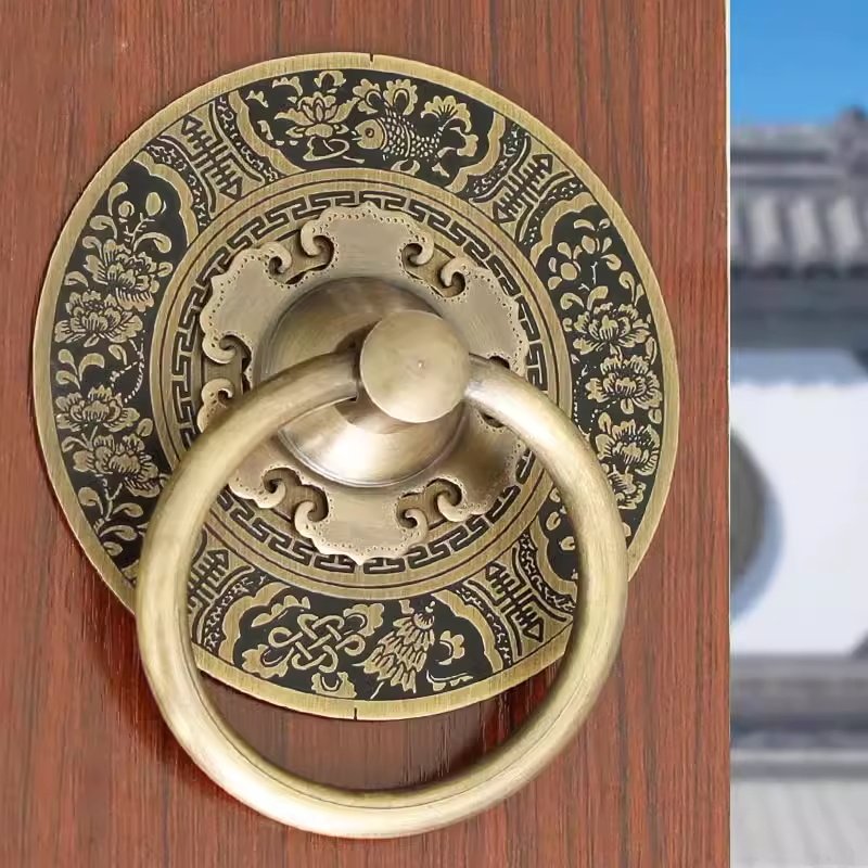 中式仿古纯黄铜大门拉手复古门钹黄铜拉环木门圆形把手门环铜配件