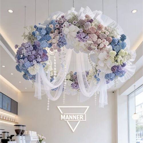 服装店橱窗莫奈花园仿真花吊饰