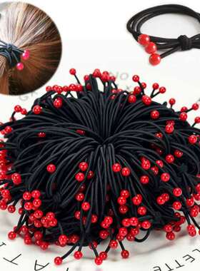 韩版樱桃小红珠三合一高弹力红豆头绳蝴蝶结扎头发绳女皮筋女生