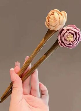 花朵干枯檀木手作簪子复古