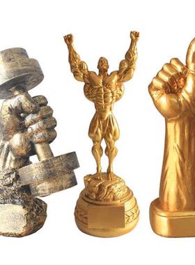 自我雕琢雕刻自己创意健美人物摆件比赛刻字奖杯健身房装饰工艺品