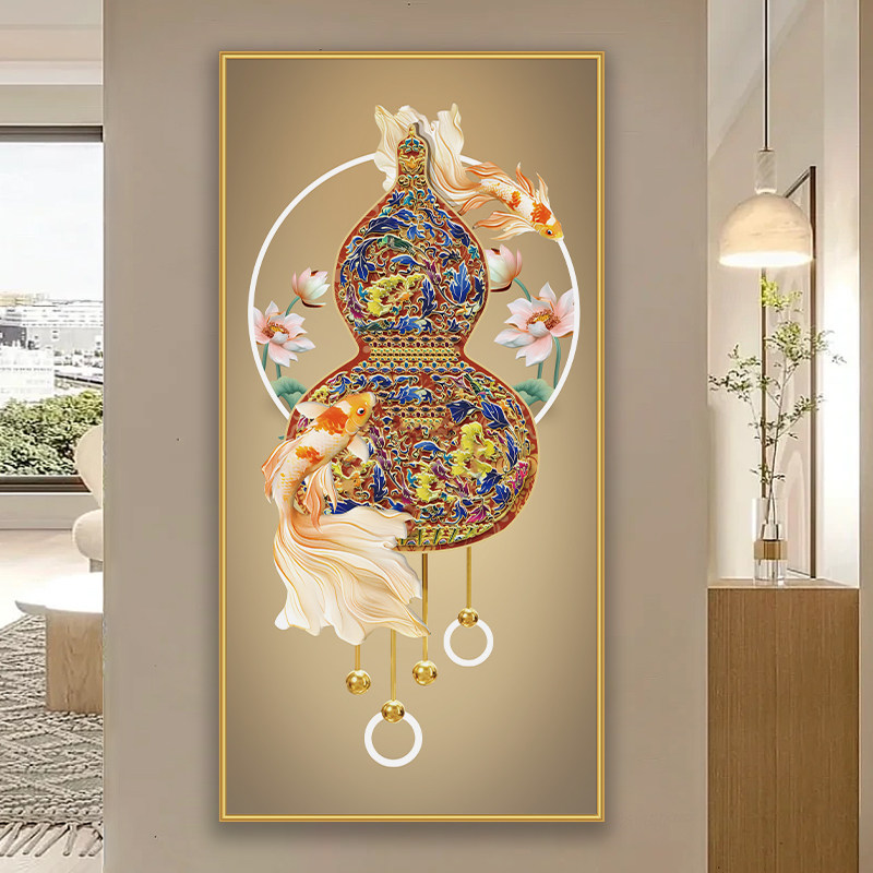 客厅玄关自黏贴画发财葫芦入户走廊过道装饰背景墙壁纸3d立体壁贴