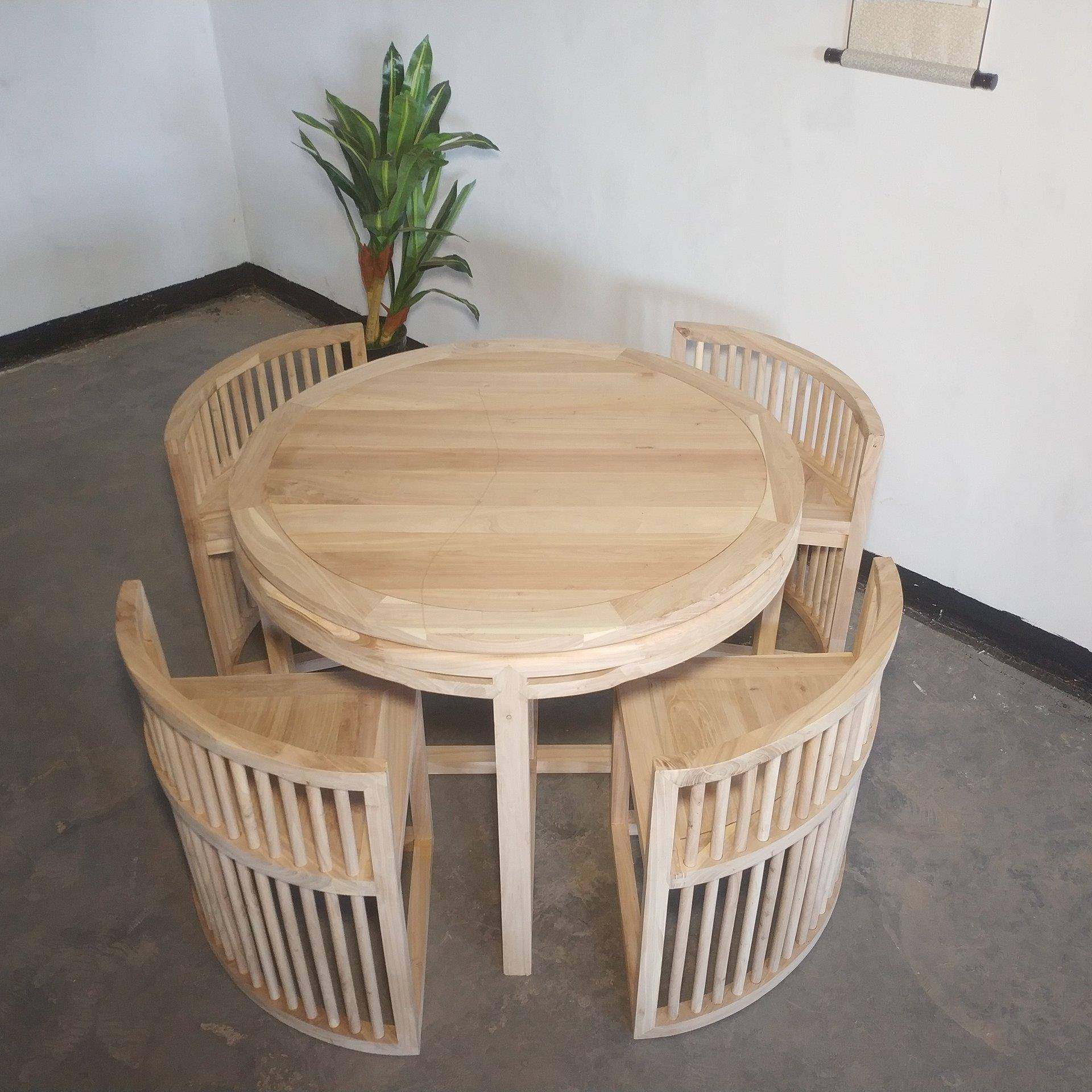 实木餐桌圆桌白茬仿古圆型形吃饭桌子中式榆木白胚坯工厂