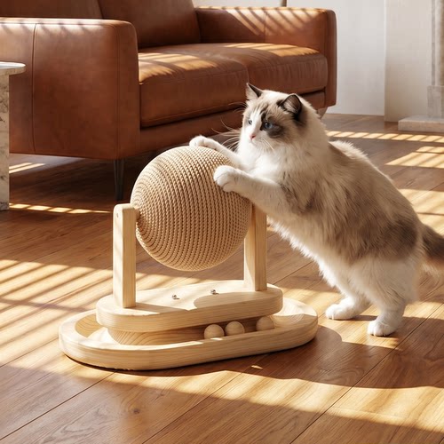 实木猫抓球磨爪玩具耐磨不掉屑