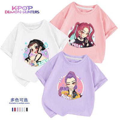 kpopdemonhunters猎魔女团衣服2026新款女孩中小学生印花纯棉T恤