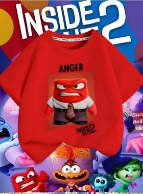头脑特工队inside out儿童T恤上衣短袖2026夏季卡通衣服纯棉半袖