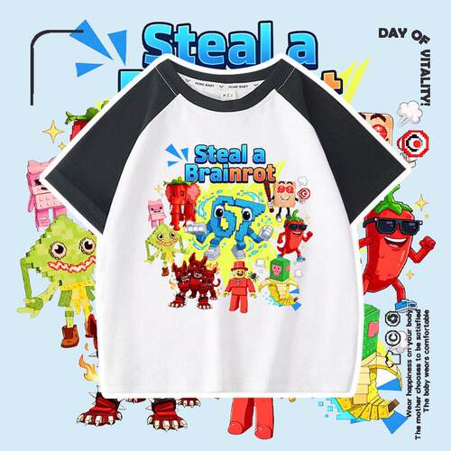 Steal a Brainrot 67号偷走脑红山海经短袖T恤夏季男女童插肩上衣
