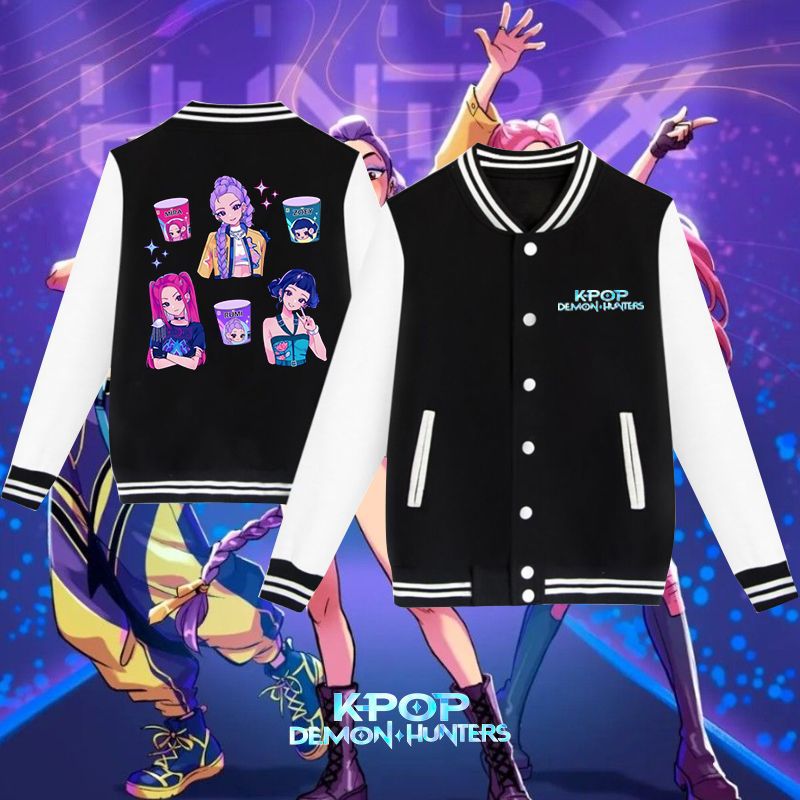 跨境韩版猎魔女团KPop Demon Hunters时尚男童女童棒球服开衫外套