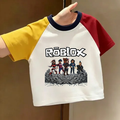 2026夏季roblox罗布乐思男童儿童纯棉插肩撞色短袖T恤中小童上衣