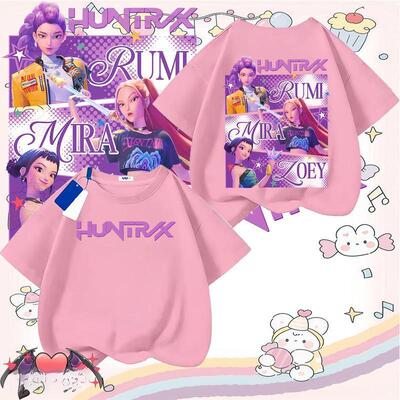 动漫猎魔女团Hunters卡通双印花男女童装圆领短袖t恤上衣跨境代发