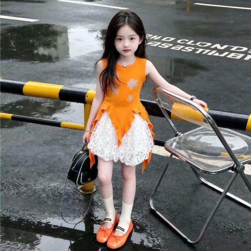 女童套装裙子2026夏季儿童洋气多巴胺不规则背心高腰蓬蓬裙两件套