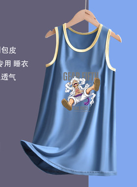 海贼王男童纯棉无袖背心睡袍睡裙中大童割包皮手术专用家居服睡衣