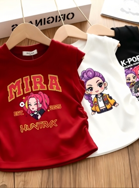 kpop猎魔女团女童短款无袖t恤demon hunters新款洋气显瘦上衣纯棉