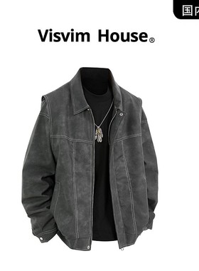 【品牌现货折扣专区】VISVIM BESSEL春秋新款宽松PU皮夹克外套男