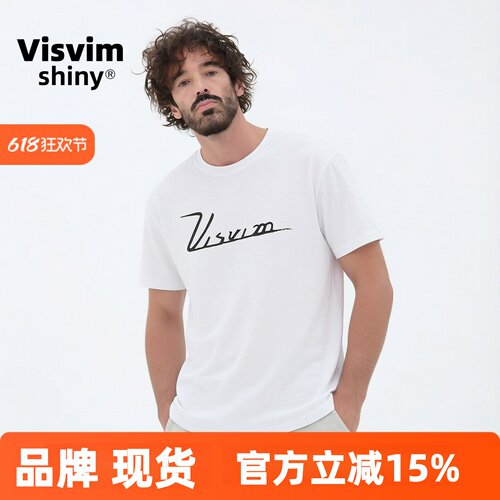日式VISVIM SHINY夏季休闲宽松印花T恤男休闲百搭上衣纯棉短袖t恤