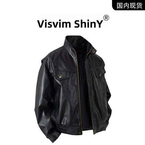 【品牌现货撤柜】VISVIM SHINY春秋新款立领皮夹克机车立领外套男