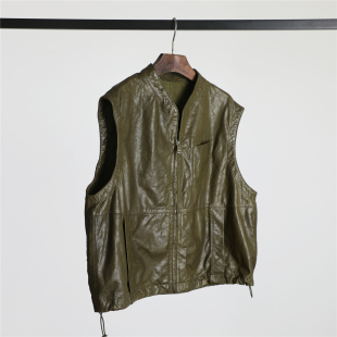 凹造型神器 减龄显瘦宽松廓形休闲马夹皮衣 定制翡翠油蜡绵羊皮