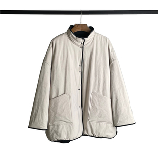 高定 双棉穿米白会文艺颜/暖绒 纺丝棉阔茧型衍形棉服外套女