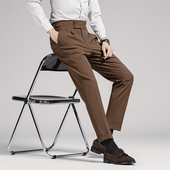 棕色黑色绅士风修身 男商务休闲巴黎扣九分裤 免烫 那不勒斯西裤 意式
