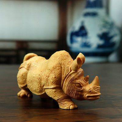 黄杨木雕摆件犀牛手把件神兽动物木质雕刻中式家居装饰财工艺品