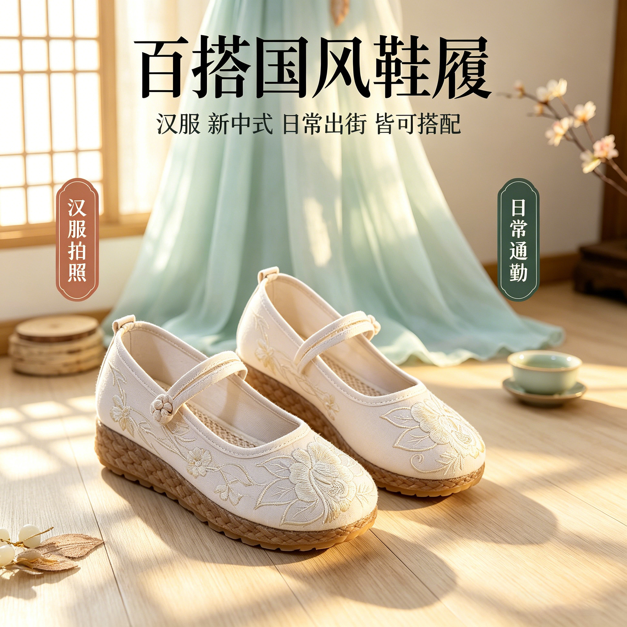 26款民族风老北京布鞋棉麻手工汉服绣花鞋茶艺师古风旗袍增高单鞋